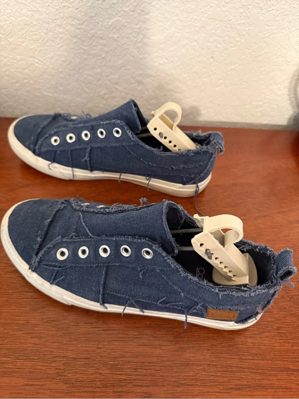 Corkys Woman’s Navy Frayed Canvas Slip-On Sneakers